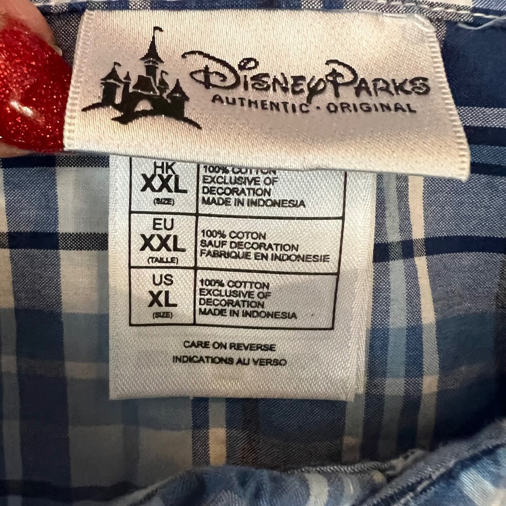 Disney Parks men's Shirt XL Button Blue Original ‎ Plaid Shirt Mickey Logo - Picture 6 of 7